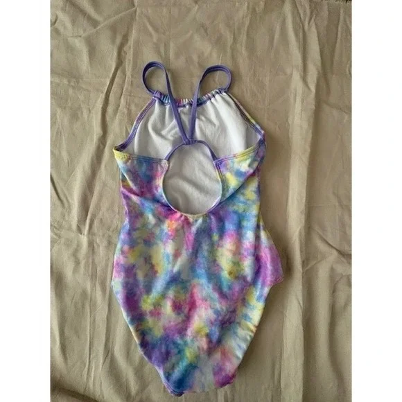 Cat & Jack Girls Sz L10/12 Swimsuit Multicolor Tie Dye One Piece Crisscross Back - Picture 2 of 10
